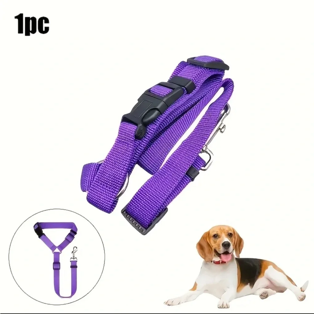 Dog Adjustable Car Tether Safety Seat Belt Leash - Purple